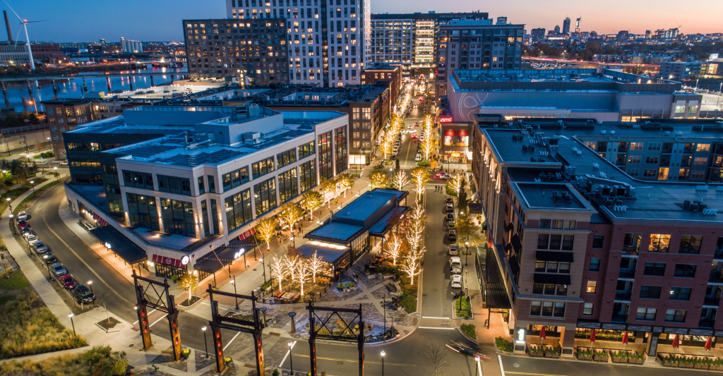 aerial view of assembly row