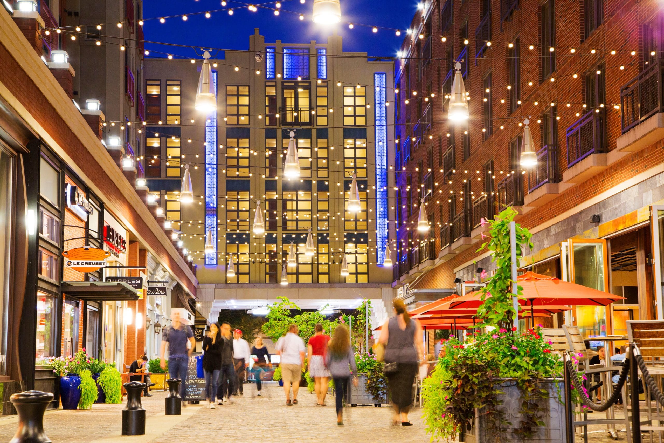 bethesda row at night